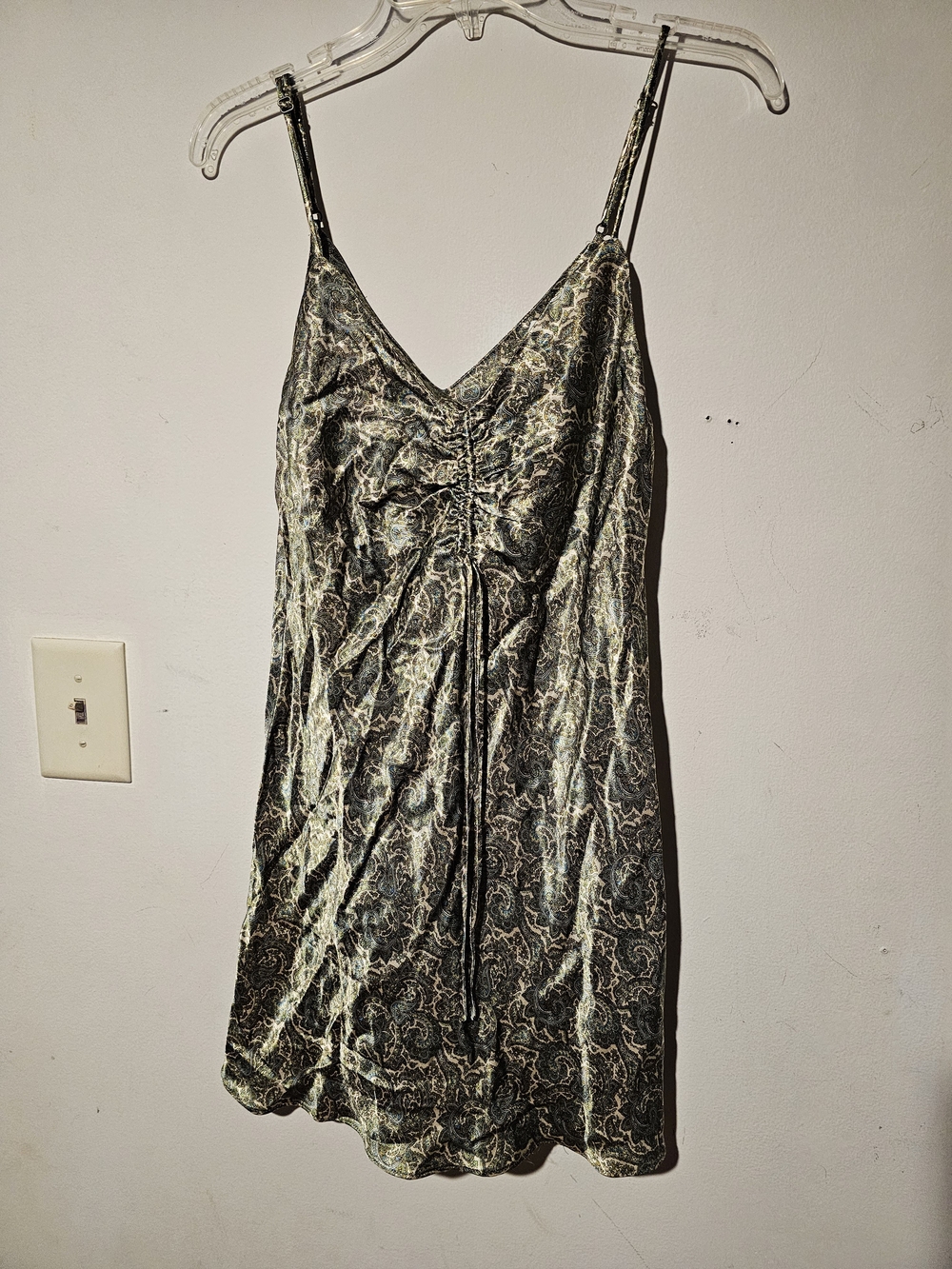 ZARA Satin Paisley Slip Dress in Shimmery Black and Green SIZE M